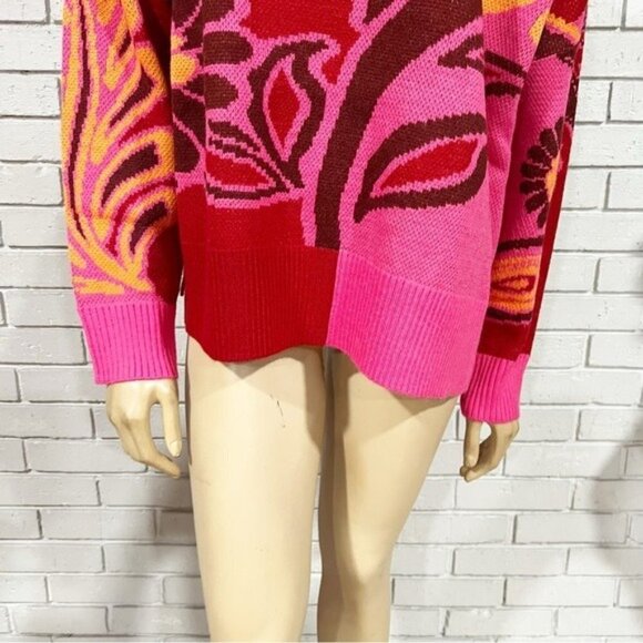 Farm Rio Pink Bold Floral Knit Sweater - Size Medium - Picture 3 of 9